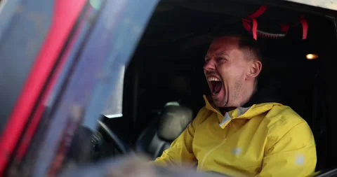 Driver of car getting into accident and putting pressure on signal 4k movie slow Video stock 264948348