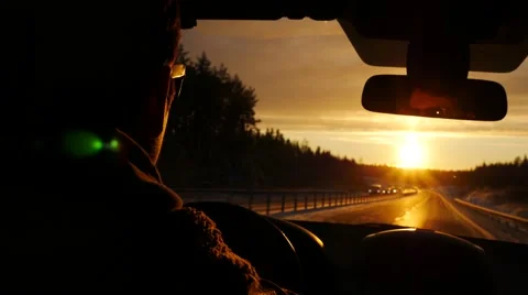 Driver in car through winter road on tourist travel roadtrip alone Stock Footage 59738225