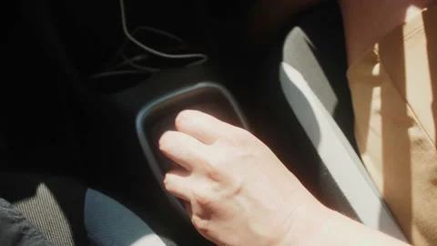 Driver Changing Gears with Automatic Gear Shift. Close - Up Gear Stick. Stock Footage 159797946