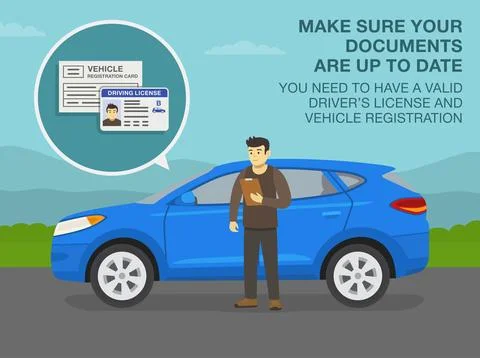 Driver checking the documents. Make sure your documents are up to date. Stock Illustration