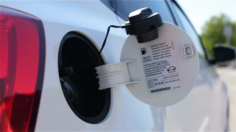 The Driver Closes The Fuel Cap Of The Car. CLOSE UP Stock-Footage 123695960