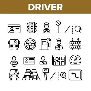 Driver Collection Car Elements Icons Set Vector Stock Illustration
