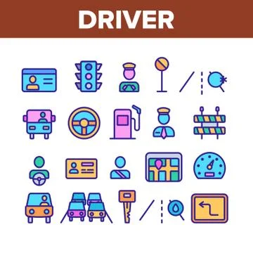 Driver Collection Car Elements Icons Set Vector 스톡 일러스트