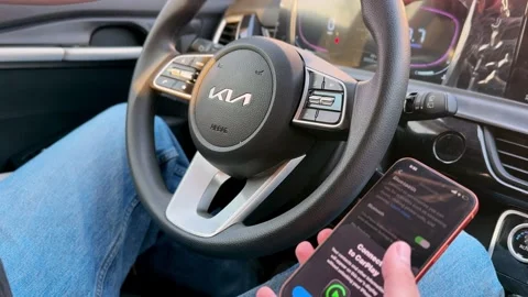 Driver Connecting Smartphone Bluetooth In Modern Car Stock Footage 344034001