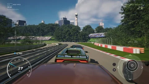 Driver crashes the supercar in the racing track mission of a video game Stock Footage 279823873