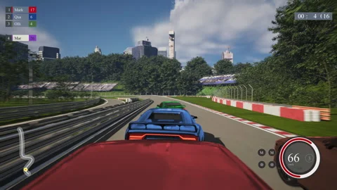 Driver crashes the vehicle to lose a race in a competitive computer simulator Stock Footage 279824341