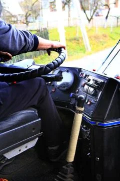The driver is driving the bus Stock Photos