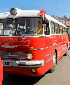 The driver is driving the bus. Stock Photos