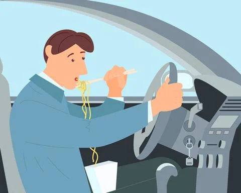 Driver is eating noodles Stock Illustration