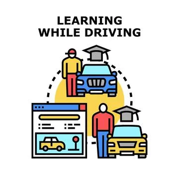 Driver education concept, learning driving skill online 库存插图