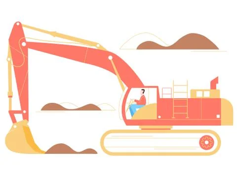 The driver of an excavator on a working career. Ilustração Stock