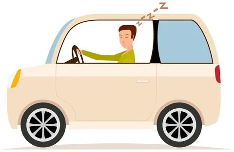 Driver fell asleep while sitting in passenger car. Happy young man is sleeping Stock Illustration