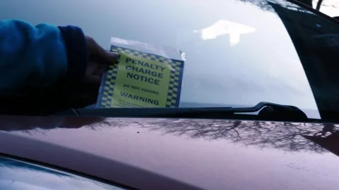 Driver finds parking ticket on windshield of car Video stock 334107889