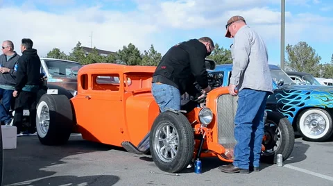 Driver fixing the car, Viva Las Vegas Car Show 2016, USA. Stock Footage 62886427