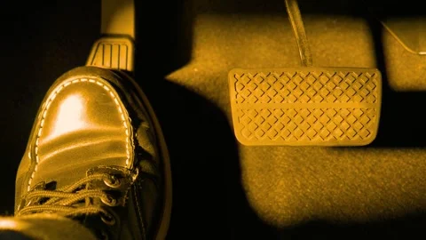 Driver foot pressing car accelerator pedal inside vehicle interior motion Stock-Footage 341969715