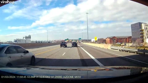 Driver Forces Exit, Crashes and Spins Out, Fort Worth, Texas, USA - 03 Jan 2024 Stock Footage 308254637