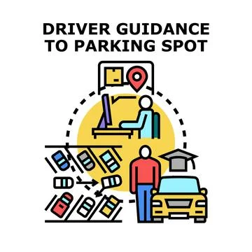 Driver guidance to parking spot vector concept Stock Illustration
