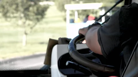 Driver hand on steering wheel driving a tourist to sightseeing in Singha Park. Stock Footage 148517929