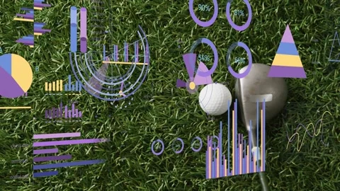 Driver head moving in from right, data overlays updating as club aligning for Stock Footage 334369273