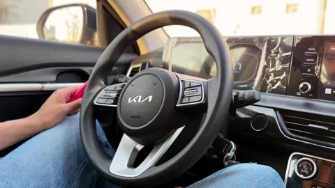 Driver Holding Kia Steering Wheel At Sunset Stock Footage 344038464