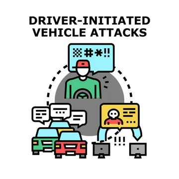 Driver initiating vehicle attack concept causing road rage Stock Illustration
