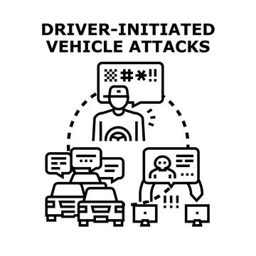 Driver initiating vehicle attack concept causing road rage Stock Illustration