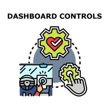 Driver interacting car dashboard control panel system Stock Illustration