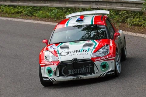 Driver Jake M. and co driver Novk in Citroen DS3 R5 Stock Photos