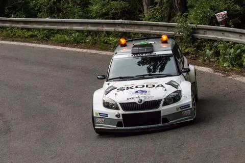 Driver Lappi E.. and co driver Ferme J. international premiere of Skoda Fabia R5 Stock Photos