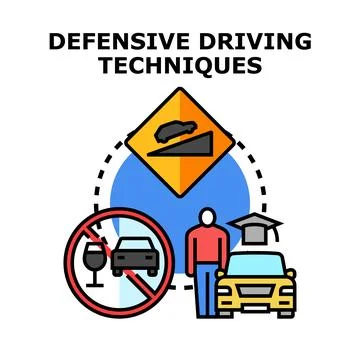 Driver learning defensive driving techniques for road safety Stock Illustration