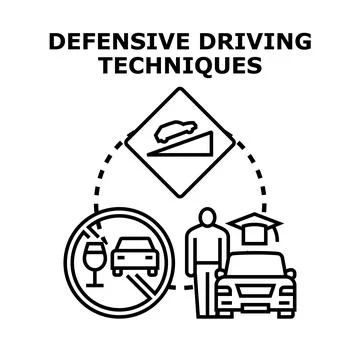 Driver learning defensive driving techniques for road safety Stock Illustration