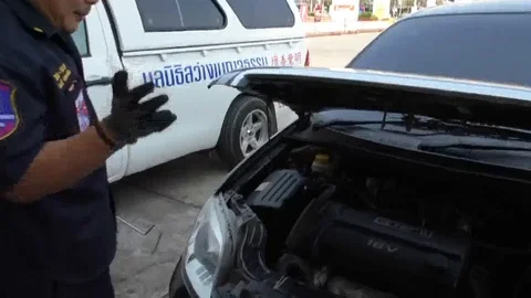 Driver left in shock after finding large python curled up in his car engine Stock Footage 109248523