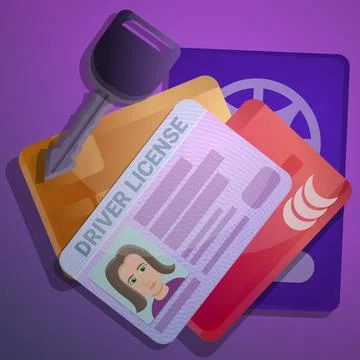 Driver license document concept background, cartoon style Illustration