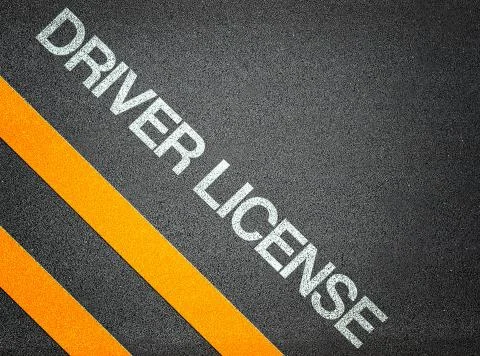 Driver license text writing road asphalt Illustrazione stock