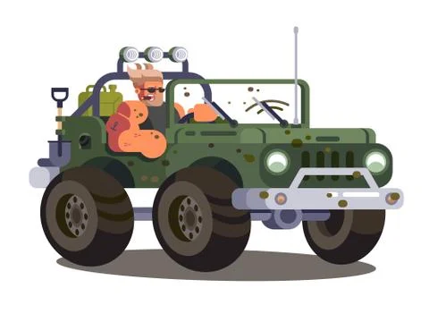 Driver man controls SUV car Stock Illustration