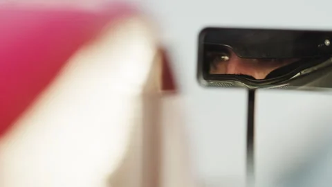 Driver Mirror and in it Helmet Stock Footage 264371979