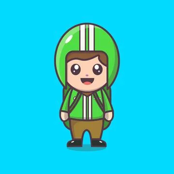 Driver online motorcycle flat vector cartoon art illustration. Stock Illustration