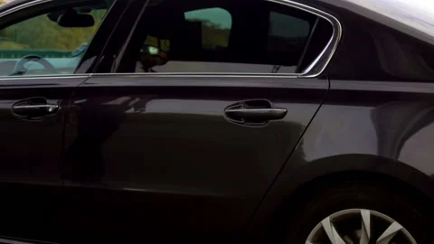 Driver is opening the car door for his client Stock Footage 106987041