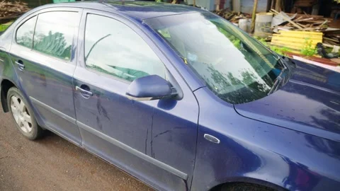 Driver Opens Door After Halting on Quiet Country Lane Stock Footage 314178566