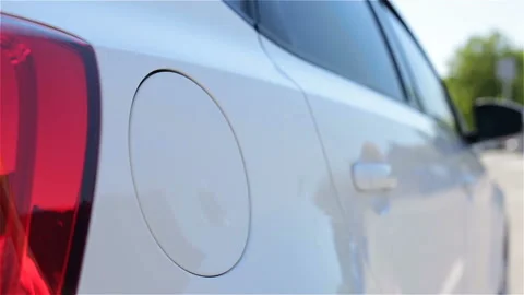 The Driver Opens The Fuel Cap Of The Car. CLOSE UP Stock-Footage 123695928