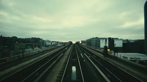 Driver perspective from inside New York City subway train as it speeds Video stock 130188987