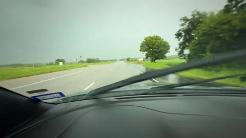 Driver Point View Highway Driving Rain Windshield Wipers Motion Stock Footage 333926321