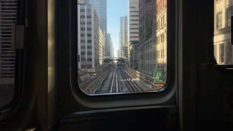 Driver point of view inside subway hyperlapse of chicago city Stock Footage 228386612