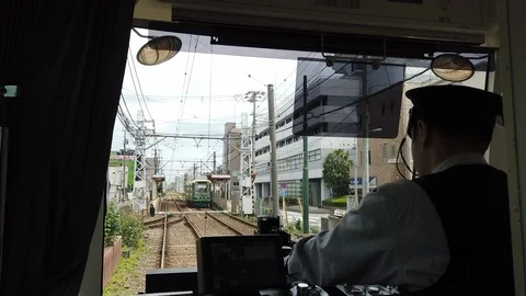 Driver point of view at vintage tram with commands Stock Footage 124979897