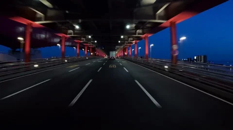 Driver POV through the illuminated Kobe Ohashi. Stock Footage 62529964