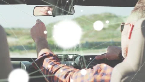 Driver reaching mirror, checking safety, causing auto nodes blooming on Video stock 334694251