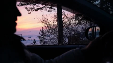 Driver rides sunset 库存影片 120538829