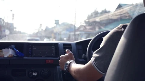 The driver with the right steering wheel switches the gearbox. slow motion Stock Footage 88730524