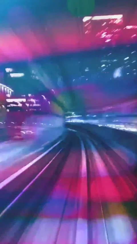 Driver-s View of Nightly Train Ride - 9x16 Stock Footage 313692677
