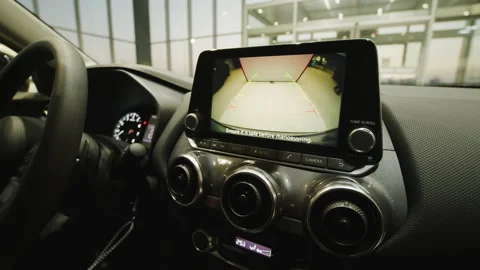 Driver safety concept. Car rear view system monitor reverse video camera. Rear Stock Footage 177449614